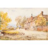 Henry John Yeend King [1855-1924]- Horse and cart, figures and chickens outside a farmhouse,