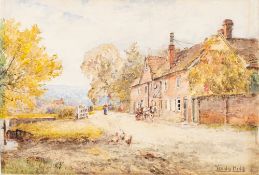 Henry John Yeend King [1855-1924]- Horse and cart, figures and chickens outside a farmhouse,