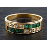 A two-row, emerald and round brilliant-cut diamond ring,: total estimated diamond weight ca.0.