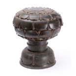 A carved wood and lacquered pedestal bowl and cover: in the form of a lotus flower,