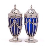 A matched pair of silver sugar casters, makers Alfred Marston, Birmingham,
