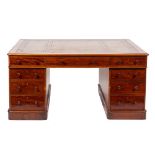 A Victorian mahogany and leather inset partners desk in George III style, last quarter 19th century,