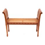A mahogany and canework window seat in George III Sheraton style, by Brights of Nettlebed, modern,