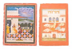 Indian School - figures on a veranda, 32 x 25cm, Call to prayer, 32 x 22cm, two, gouache on paper,