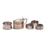 A mixed collection of silver wares, various makers and dates: includes mustard pot and cover,
