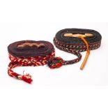 Two Iranian woven yurt bands: with banded geometric pattern decoration.