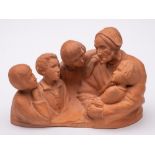Gaston Hauchecorne [French 1880-1945] a terracotta sculpture: of an elderly lady and four children,