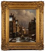 Petrus Gerardus Vertin [1819-1893]- Dutch town Winter canal scene,