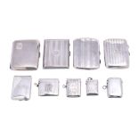 A mixed lot of silver, various makers and dates: includes; four silver cigarette cases,