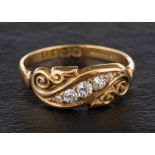 A Victorian, 18ct gold, old-cut diamond, five stone ring,: total estimated diamond weight ca. 0.