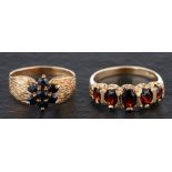 Two gemset, 9ct gold rings,: a ring set with sapphires, hallmarks for Birmingham, 1979,