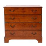 A George III teak campaign secretaire chest of drawers, early 19th century,: in two sections,