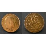 An Edward VII double sovereign gold coin, 1902,: diameter ca. 28mms, total weight ca. 15.6gms.