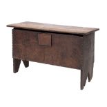 An oak 'six plank' coffer, first half 17th century,: with hinged rectangular cover,