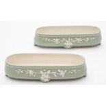 A pair of Minton porcelain posy troughs: applied with white floral sprays below a beaded border on
