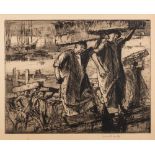 * Frank Brangwyn [1867-1956]- Billingsgate Fish Porters, 1920:- etching,