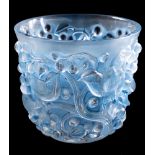 A Lalique Cristal vase 'Avalon': the blue stained body embossed to the exterior with birds amongst