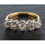 An old-cut diamond, five stone ring,: total estimated diamond weight ca. 1.