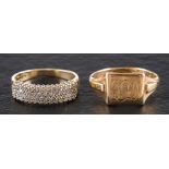 Two 9ct gold rings,: a signet ring, with engraved monogram 'DGI', hallmarks Birmingham, 1946,