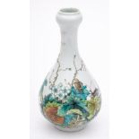 A Chinese porcelain vase: of garlic shaped form enamelled in a famille verte palette with crickets