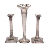 A pair of Edward VII silver Corinthian column candlesticks, maker Walter Latham & Son, Sheffield,