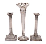 A pair of Edward VII silver Corinthian column candlesticks, maker Walter Latham & Son, Sheffield,
