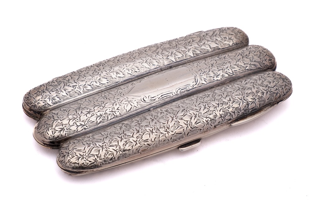 A late Victorian silver three-division cigar case, maker T Beardsmore, Birmingham,