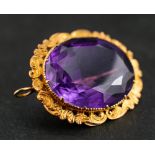 An amethyst brooch/ pendant,: calculated amethyst weight ca. 25cts, length ca. 3.