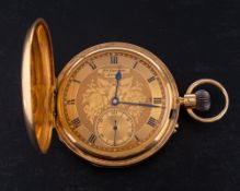 An 18ct gold Benson full hunter keyless pocket watch: the three-quarter plate movement having a