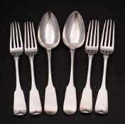 A set of four George III Irish Fiddle pattern table forks, maker W.