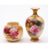Two Royal Worcester porcelain vases: comprising one of footed oviform the other of globular wrythen