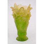 A Daum pâte-de-verre Iris vase: in green merging to yellow at the rim, signed 'Daum, France', 21cm.