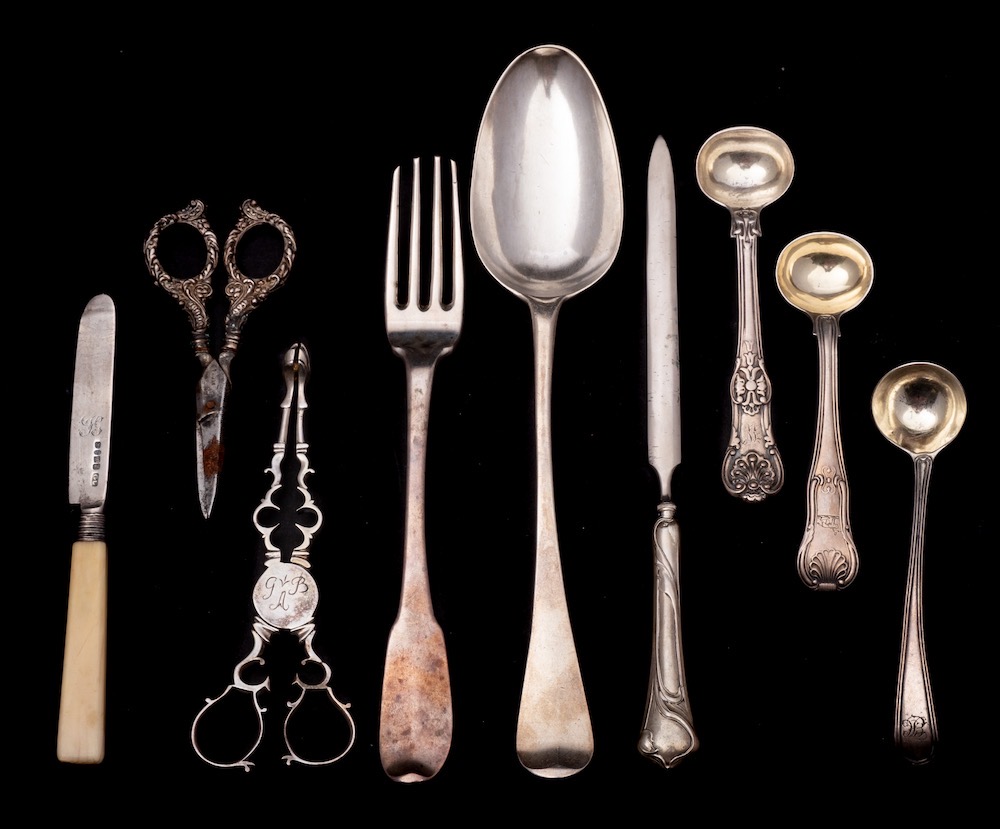 A mixed selection of silver flat wares, various makers and dates: includes,