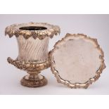 A silver plated ice pail of campagna form: with grape and vine leaf decorated border,