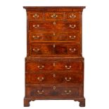 A George III walnut, feather and crossbanded chest-on-chest, circa 1770,