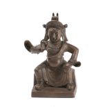 A Chinese bronze deity figure of Guan Yu: seated wearing armour and robes,