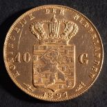 1897 The Netherlands 10 Gulden gold coin:, minted during the reign of Queen Wilhelmina, in Utrecht,