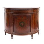 An Edwardian mahogany and painted demi-lune side cabinet, in George III Sheraton taste,