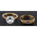 Two gemset rings,: a synthetic white sapphire ring, stamped '18CT', length of ring head ca. 1.