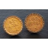 A pair of cufflinks set with Edward VII gold sovereign coins, 1910,