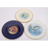 Three Royal Worcester porcelain plates: comprising one painted with a circular panel containing a