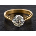 An 18ct gold, old-cut diamond, single stone ring,: estimated diamond weight ca. 1.