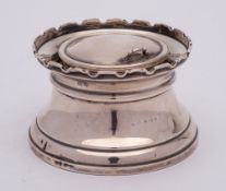 A George V silver inkwell, unknown maker, Birmingham, 1928: of circular outline,