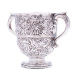 A George II two-handled cup, maker Samuel Lea, London, 1722: inscribed, with scroll,