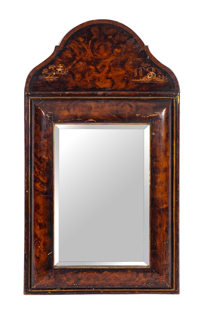 A painted and lacquered wood framed rectangular wall mirror, in Queen Anne style,