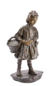 After Jose Cardona (1878-1923) A bronze study of a young girl with basket: signed to the
