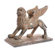 A Grand Tour gilded bronze model of The Lion of Venice: the winged lion with its forelegs standing