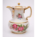 An early 19th century English botanical porcelain coffee pot and cover: of compressed baluster form