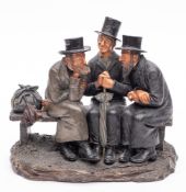 A Bernard Bloch terracotta figure group: modelled as three Jewish gentleman wearing frock coats and