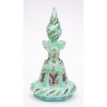 A pale green and white overlay table scent bottle and stopper: of bell shaped form with raised